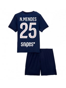 Paris Saint-Germain Nuno Mendes #25 Dječji Domaci Dres kompleti 2025-26 Kratak Rukavima (+ kratke hlače)